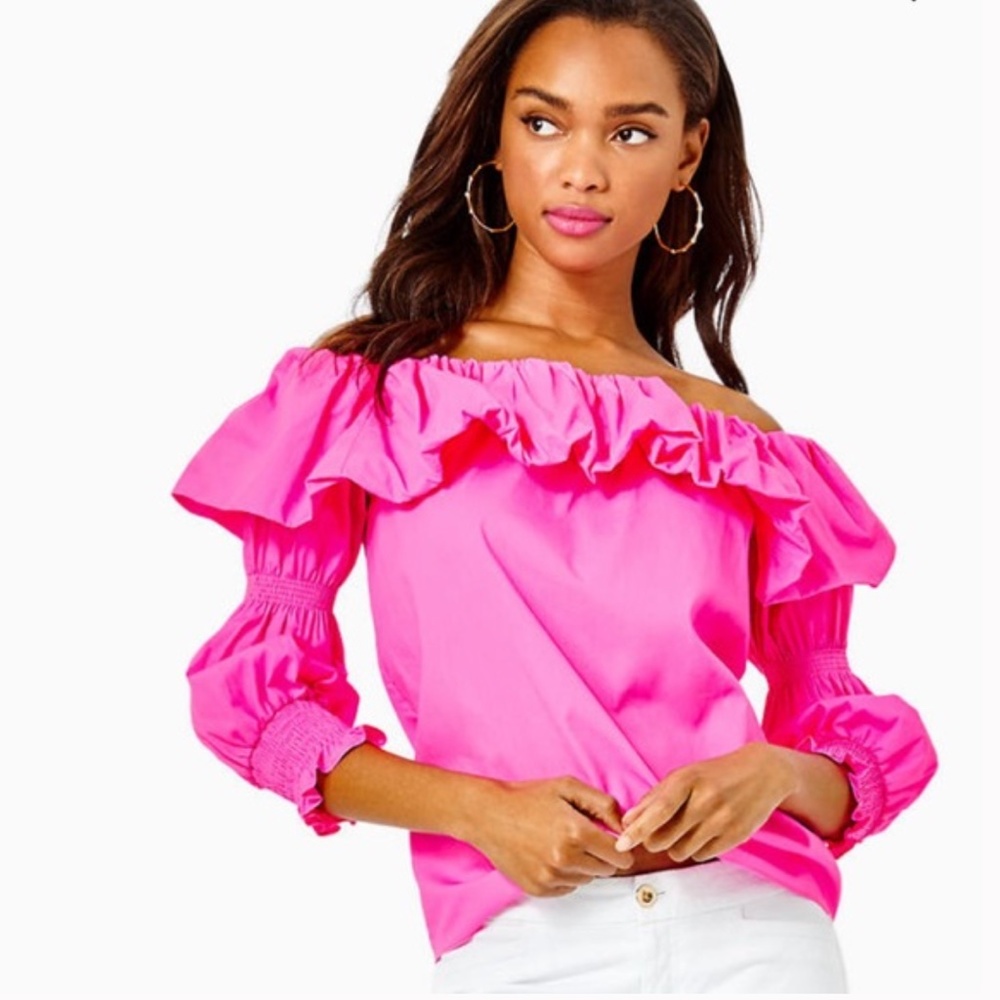 Lilly Pulitzer Beatrix Off-the Shoulder Top Plumeria Pink size S